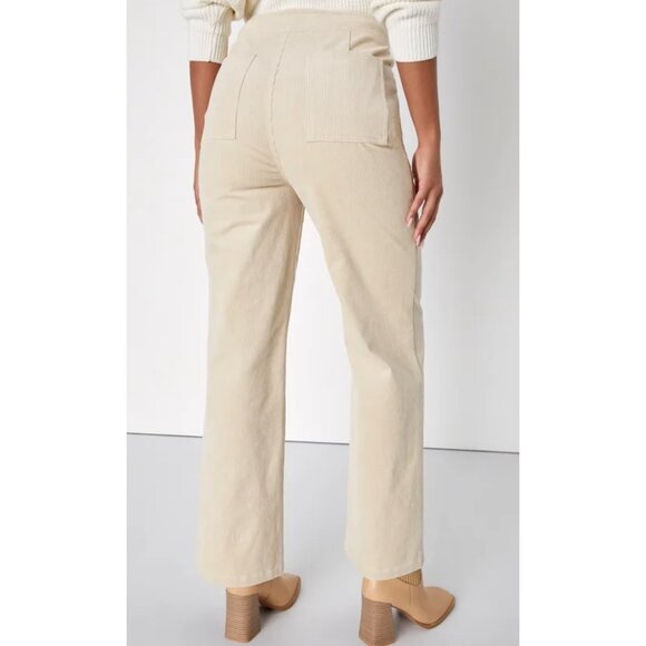 LULU'S Cream Retro Cuteness Corduroy High-Waist Straight Leg Pants NWT Small - Picture 1 of 10